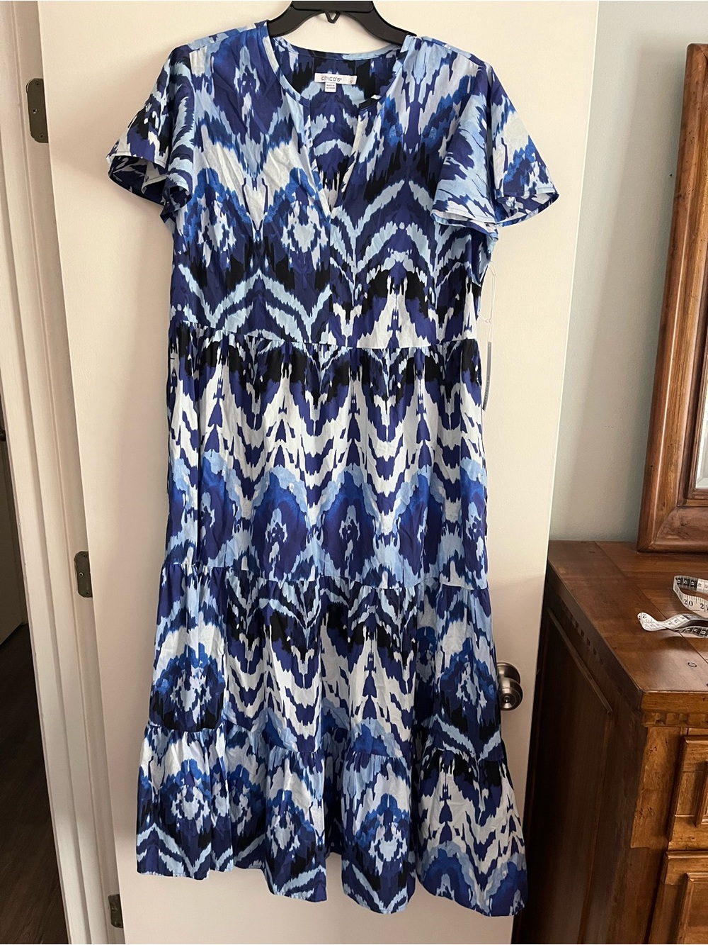 Chico's Blue and White Tiered Maxi Dress